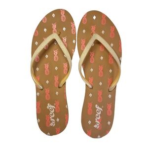 Reef Stargazer Pineapple Flip Flops Women's Size 11 Gold Strap Beach Sandals‎
